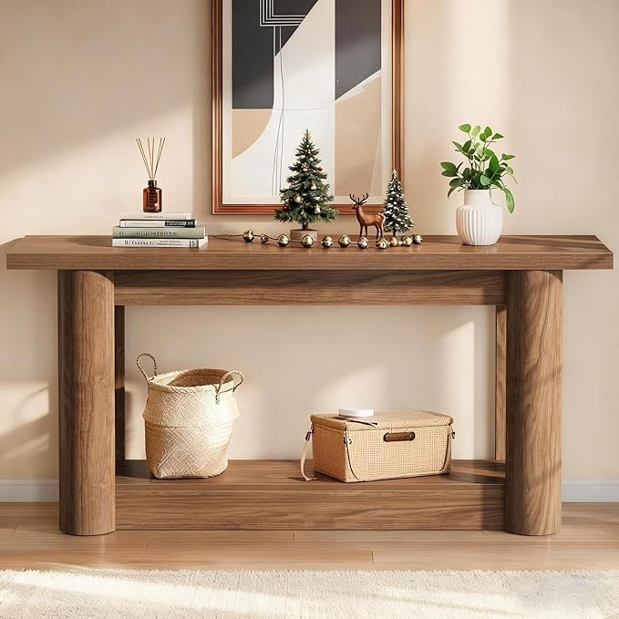Tribesigns 63" Narrow Console Table, 2-Tier Storage Long Entryway Table, Sofa Foyer Furniture for Living Room, Entrance, Hallway, Rustic Brown
