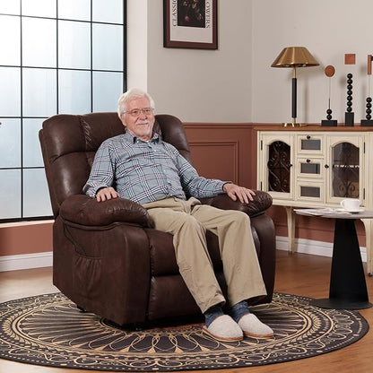 FLEXISPOT XL51 Dual OKIN Motor Power Lift Recliner Chair for Elderly, Lay Flat Sleeper Recliner with Massage & Heat, USB Ports, Faux Leather Reclining Sofa for Living Room Bedroom(Extra Large, Brown)