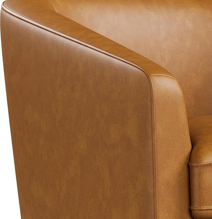 Swivel Barrel Accent Chair, Round Faux Leather Living Room Arm Chairs, Modern Upholstered Comfty Reading Nook Chairs for Bedroom, Small Club Armchair, Single Sofa Side Chair, Brown