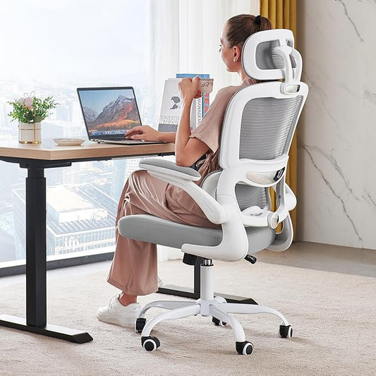 TRALT Office Chair Ergonomic Desk Chair, 330 LBS Home Mesh Office Desk Chairs with Wheels, Comfortable Gaming Chair, High Back Office Chair for Long Hours (Grey)