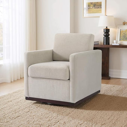 UIXE Swivel Accent Chairs Set of 2, Chenille Upholstered Armchair Comfy Club Chair for Living Room, Mid Century Modern Arm Chair Single Sofa Nook Bedroom Side Reading Seat - Beige