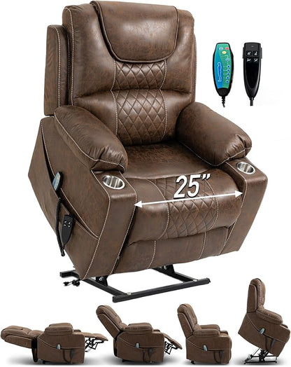 26in Extra Large Lazy Boy Recliner Chair for Tall Men Up to 6'2"/350lb Adjustment Power Lift Recliner Chair with Cupholder, Massage Chair Recliner with Lumbar Heating