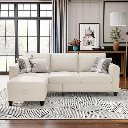 Sectional Sofa Couches for Living Room - 78''Convertible Modular Three-Seater L-Shaped Pet-Friendly Couch,Washable Sofa Cover-Bench Storage, Suitable for Small Living Room, Apartment,Office-Beige