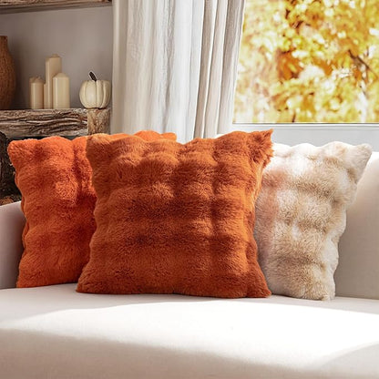 MIULEE Faux Fur Pillow Covers Thick Soft Plush Throw Pillows Luxury Home Decor for Fall Couch Bed Bedroom Living Room Sofa,18x18 Inch Pack of 2 Rust