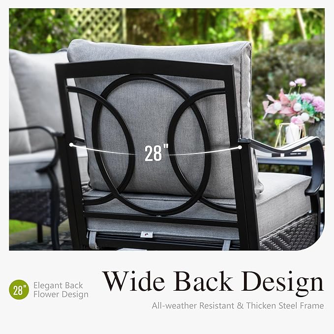 Sophia & William Extra Large Outdoor Patio Swivel Sofa Chairs Set 2 PCS Heavy-Duty Metal Porch Furniture with High Back & Deep Seating Area, 5.5" Thicken Cushions for Deck, Lawn, Outside (Grey)