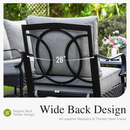 Sophia & William Extra Large Outdoor Patio Swivel Sofa Chairs Set 2 PCS Heavy-Duty Metal Porch Furniture with High Back & Deep Seating Area, 5.5" Thicken Cushions for Deck, Lawn, Outside (Grey)