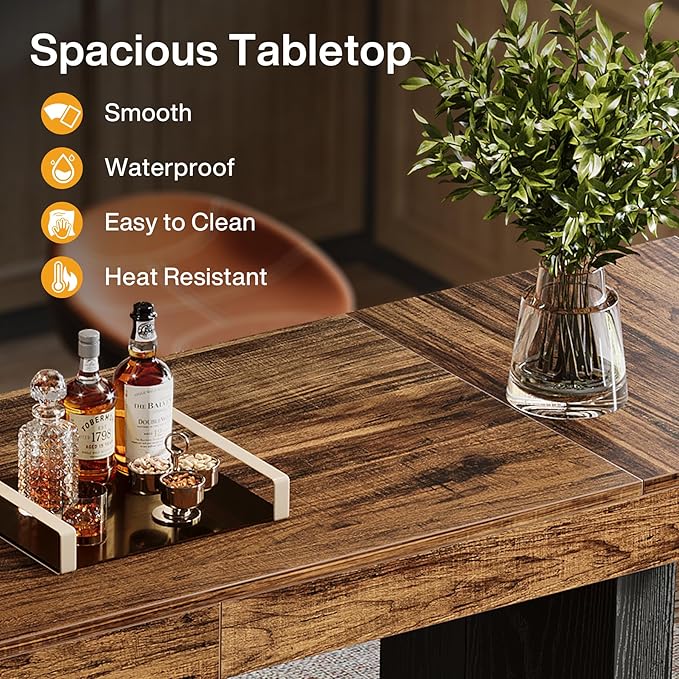 Tribesigns 70.9" Extra Long Bar Table, Industrial Counter Height Table, Rectangular Bar Height Tables with Metal Footrest for Kitchen Dining Room, Living Room, Pub (Rustic Brown & Black)