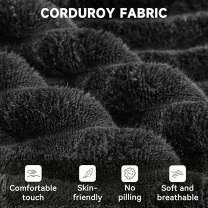 106" Cloud Couch Corduroy Modular Sectional Sofa L-Shape Boneless Couch with Wide Armrests and Cup Holders for Living Room Bedroom, No Assembly Required (Black)
