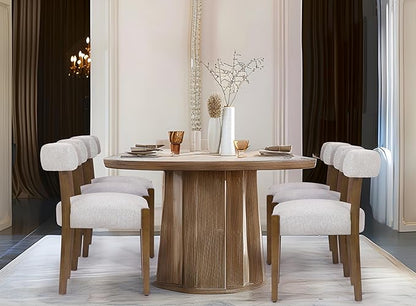 Modern Dining Chairs Set of 8, Walnut Upholstered Kitchen & Dining Room Chairs, Mid Century Modern Wooden Dining Chairs Oversized Sturdy Rounded Chairs Curved Back, Beige Fabric