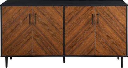 Walker Edison Caye Modern 4-Door Bookmatch Buffet-Sideboard for Storage, 58 Inch, Acorn Bookmatch/Black