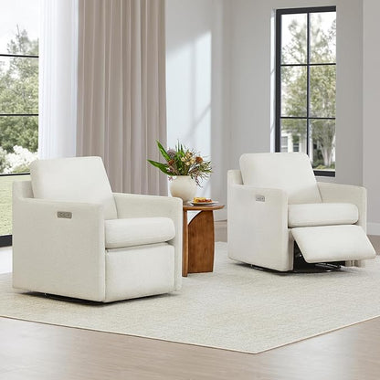 CHITA Swivel Accent Chair with Electric Footrests, FSC Certified Upholstered Living Room Sofa Chair with Power Motor, USB and Type-C Ports, Cream