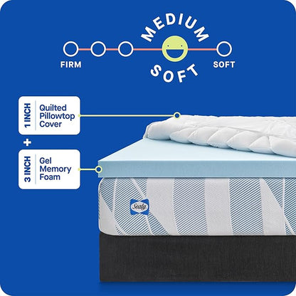 Sealy Dreamlife 3” Gel Memory Foam California King Mattress Topper with 1” Quilted Cooling Cover, SealyComfort Gel Foam, SealyCool Poly Blend Cover