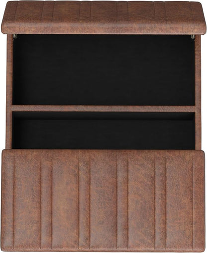 SIMPLIHOME Ellis 36 inch Wide Contemporary Square Coffee Table Storage Ottoman in Distressed Saddle Brown Vegan Faux Leather, Assembled, For the Living Room and Bedroom