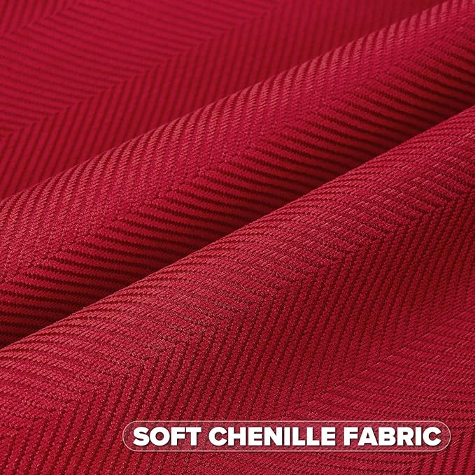 FUTEI Christmas Red Chenille Throw Pillow Covers 18x18 Inch Set of 2,Soft Wide Chevron Textured Cushion Case,Farmhouse Home Decor for Couch Bed Living Room