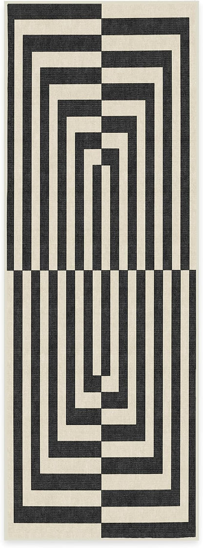 RUGGABLE x Jonathan Adler Machine Washable Modern Runner Rug – Op Art Charcoal 2.5x7, Stain-Resistant, Non-Slip – Washable Rug for Hallway, Entryway, Living Room & Kitchen–with Standard Pad
