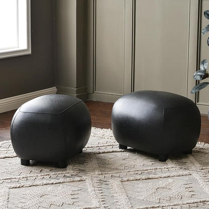 KINWELL 23" Wide Faux Leather Upholstered Ottoman Set of 2, Mid-Century Modern Living Room Footrest with Soft Padded Seat, Footstool for Bedroom, Entryway or Living Room, Black