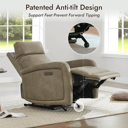 Watson & Whitely Power Recliner Chair, Zero Wall Hugger Recliners with Adjustable Headrest Type-C Charger, Faux Leather Single Sofa Chair RV Recliners for Small Space Living Room, Grey