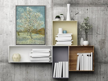 Wieco Art Framed Art The Pink Peach Tree Canvas Prints Wall Art by Van Gogh Famous Oil Paintings Reproduction Landscapes Modern Gallery Wrapped Artwork for Bedroom Bathroom Home Decoration