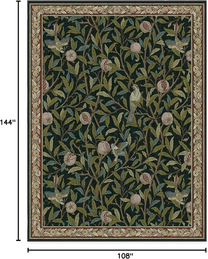 RUGGABLE x Morris & Co Washable Area Rug – Pomegranate Blue Green 9x12, Stain-Resistant, Non-Slip – Large Machine Washable Rugs for Living Room, Bedroom, Hallway, Entryway & Office–with Cushioned Pad