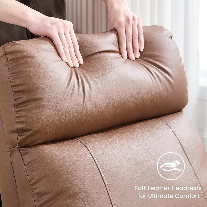 Swivel Rocker Recliner Chair, Manual Faux Leather Recliner, Glider Rocking Recliners 360°Swivel Nursery Reclining Chairs with Adjustable Headrest Highback for Living Room, Coffee
