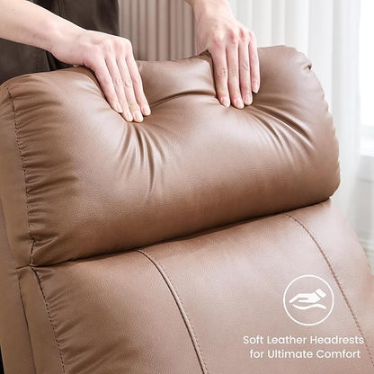 Swivel Rocker Recliner Chair, Manual Faux Leather Recliner, Glider Rocking Recliners 360°Swivel Nursery Reclining Chairs with Adjustable Headrest Highback for Living Room, Coffee