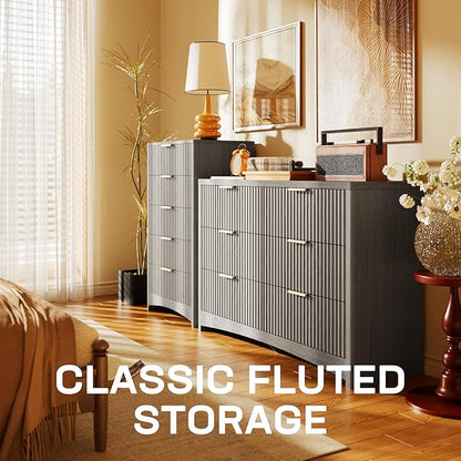 Marsail 6 Drawer Wooden Dresser with Smooth-Glide Drawers, Modern Storage Solution for Bedrooms, Living Rooms, and Hallways, Featuring Large Capacity and an Elegant Natural Wood Finish, Light Grey