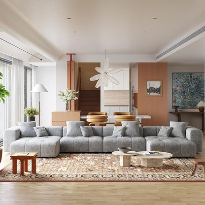 JACH 183.5 Inch U-Shaped Modular Sectional Sofas, Modern 4-Seater Couch with Chaise Ottomans, Mid Century Modern Sectional Couches, Cozy Sleeper Sofa for Living Room (Linen Fabric, Grey)
