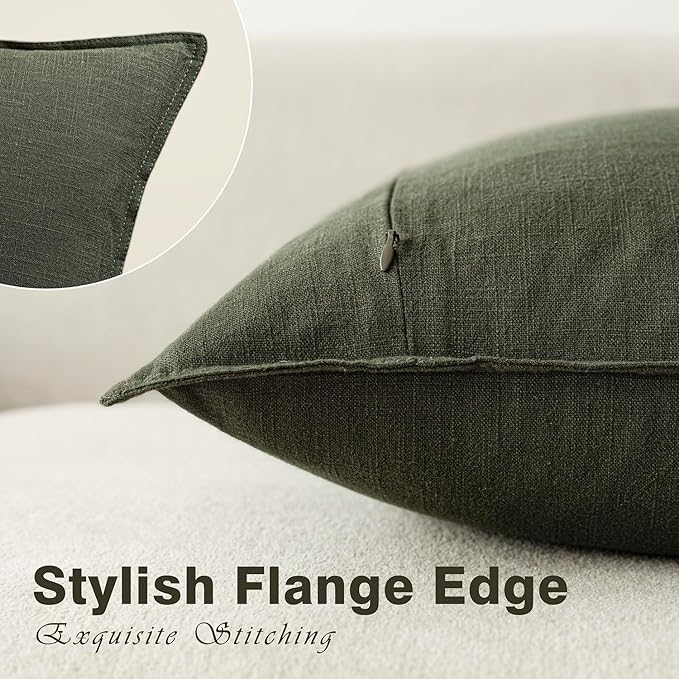Foindtower Pack of 2, Decorative Linen Solid Throw Pillow Covers Soft Accent Cushion Case Farmhouse Neutral Pillowcase for Chair Couch Sofa Bedroom Living Room Home Decor 16x16 Inch Olive Branch Green