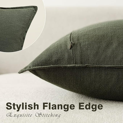 Foindtower Pack of 2, Decorative Linen Solid Throw Pillow Covers Soft Accent Cushion Case Farmhouse Neutral Pillowcase for Chair Couch Sofa Bedroom Living Room Home Decor 16x16 Inch Olive Branch Green