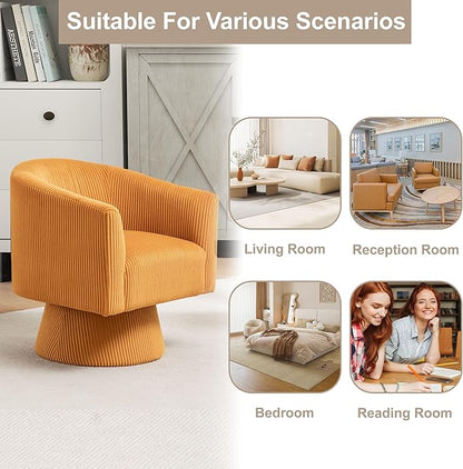 Swivel Accent Chair Set of 2, Modern 360° Swivel Barrel Chair, Corduroy Upholstered Single Sofa for Living Room, Bedroom(Mustard)