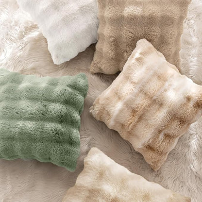 MIULEE Faux Fur Pillow Covers Thick Soft Plush Throw Pillows Luxury Home Decor for Couch Bed Bedroom Living Room Sofa,20x20 Inch Pack of 2 Beige