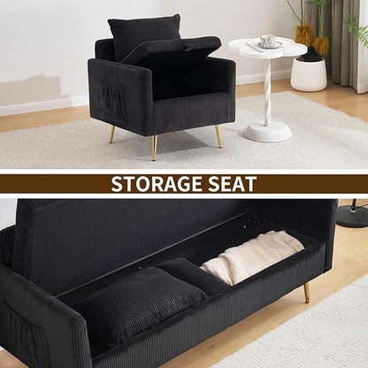Furnimart 3-Piece Storage Sofa and Couch Set, Corduroy Loveseat with 2pc Accent Single Chairs, Small Living Room Furniture Set for Apartment, Tiny Homes and Lofts, 3PC-Black