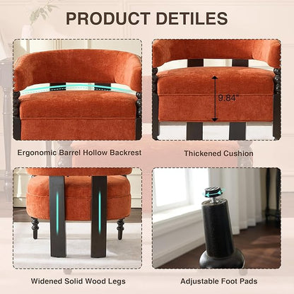 LOULENS Barrel Accent Chair, Vintage Chenille Upholstered Lounge Chair with Solid Wood Legs, Comfy Leisure Side Armchair for Living Room, Bedroom, Reading Nook, Corner, Orange