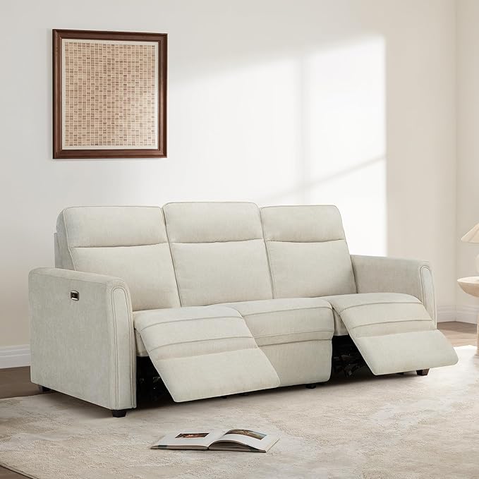 Zero Wall Recliner Sofa RV 3 Seater Wall Hugger Power Recliner Chair with Comfortable Backrest High Wood Leg USB & Type C Dual Charge Ports for Living Room RV Furniture or Small Spaces