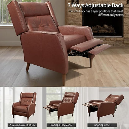 Art Leon Mid Century Modern Accent Chair - Faux Leather Armchair with Ottoman Modular Single Sofa Adjust The Seatback Chair Comfy Lounge Side Chair for Bedroom Living Room, Brown