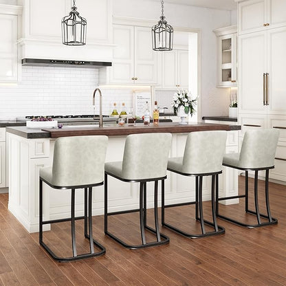 PHI VILLA Light Grey Bar Stools Set of 4, Faux Leather Counter Height Chairs, Kitchen Stools for Island, 24 Inch Barstools with Back