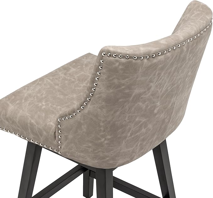 Bar Stool, PU Leather Barstool, 26 Inch Upholstered Counter Stools with 13.8" High Back and Footrest, Swivel Counter Height Barstools for Kitchen Island Home Bar Greige