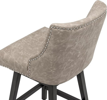 Bar Stool, PU Leather Barstool, 26 Inch Upholstered Counter Stools with 13.8" High Back and Footrest, Swivel Counter Height Barstools for Kitchen Island Home Bar Greige