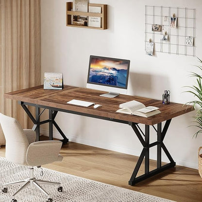 Tribesigns 70.86-Inch Large Executive Desk, Industrial Home Office Computer Desk, Simple Long Writing Study Table Business Furniture (Brown/Black)