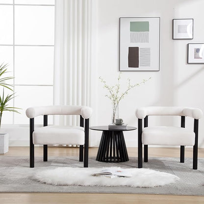 Barrel Accent Chairs Set of 2, Linen Upholstered Modern Living Room Chairs, Comfy Accent Chairs with Curved Backrests and Wood Legs Armchairs for Living Room, Bedroom, Beige
