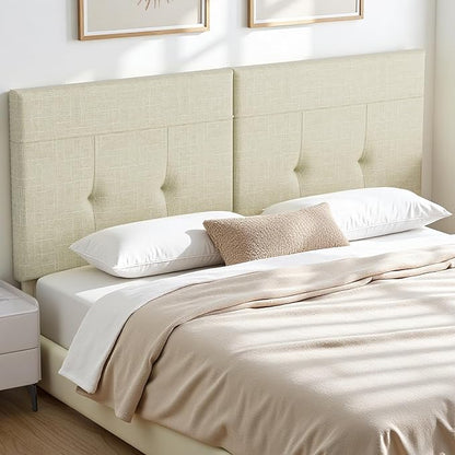 Headboard Queen Size Upholstered Linen, Queen Headboard with Sturdy Metal Legs, Tufted Upholstery Design Headboards with Adjustable Width & Height (Linen)
