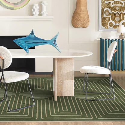 RUGGABLE x Jonathan Adler Machine Washable Modern Area Rug – Labyrinth Fern Green 6x9, Stain-Resistant, Non-Slip – Medium Rugs for Living Room, Bedroom, Hallway, Entryway & Office–with Standard Pad