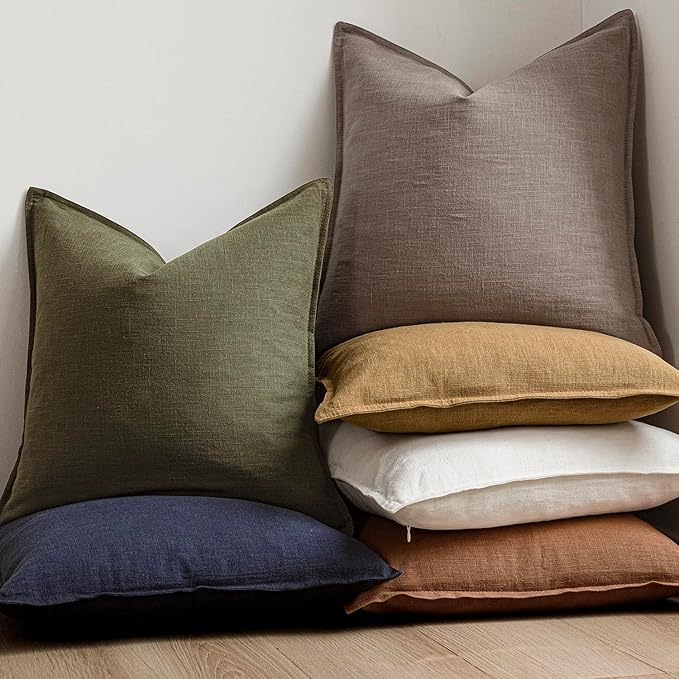 Foindtower Set of 2, Decorative Linen Soild Throw Pillow Covers Soft Accent Euro Cushion Case Farmhouse Neutral Pillowcase for Chair Couch Sofa Bedroom Living Room Home Decor 24 x 24 Inch Brown Tan