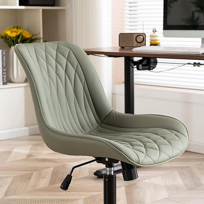 YOUNIKE Olive Green Comfy Home Office Desk Chair Small Vanity Chair with Wheels Swivel Adjustable Modern Task Chair with High Back Armless Cute Faux Leather Upholstered Rolling Sewing Chair Compact