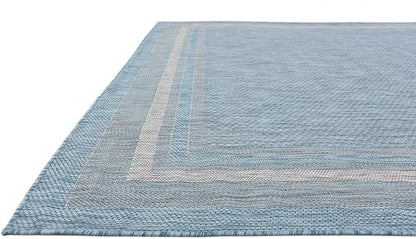 Unique Loom Outdoor Border Collection Area Rug - Soft Border (9'x 12' Rectangle, Aquamarine/ Ivory)