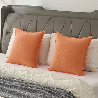 FUTEI Orange Chenille Throw Pillow Covers 24x24 Inch Set of 2,Edges Double-Stitched European Cushion Cases,Modern Home Decor for Couch Living Room