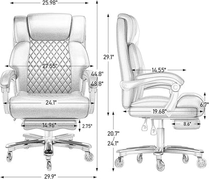 Executive Office Chair Big and Tall 700lbs Heavy Duty Metal Base Desk Chair with Footrest & Silent Rubber Wheels High Back Computer Chair for Heavy People, Thick and Wide Seat, Black