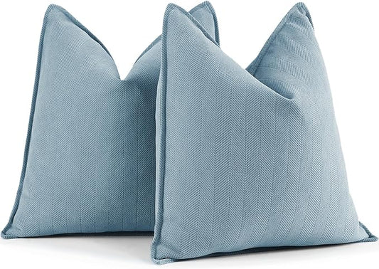 ZWJD Throw Pillow Covers 22x22 Set of 2 Chenille Pillow Covers with Elegant Design Soft and Luxurious Decorative Throw Pillows for Couch, Bed, and Home Decor,Light Blue