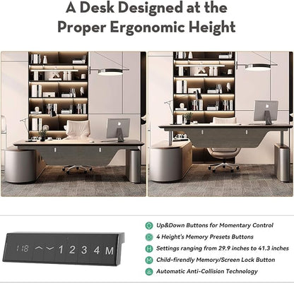 SAINTCY Large Executive Office Desk with File Cabinet, 86.6 Inch Sit & Stand L Shaped Executive Desk, Adjustable Luxury Office Desks for Boss, Business Owners, Managers and Supervisors Return Left
