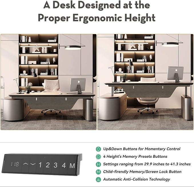 SAINTCY Large Executive Office Desk with File Cabinet, 86.6 Inch Sit & Stand L Shaped Executive Desk, Adjustable Luxury Office Desks for Boss, Business Owners, Managers and Supervisors Return Right